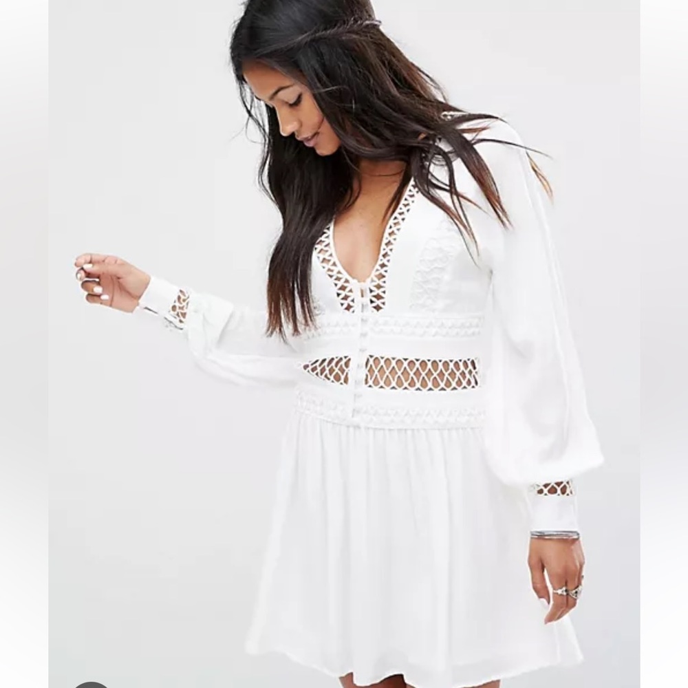 FREE PEOPLE I Think I Love You Mini Dress Cotton White Long Sleeve